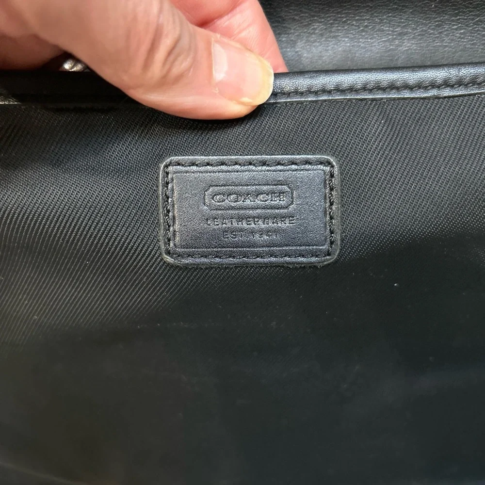 COACH MENS MESSENGER BRIEFCASE LAPTOP BAG BLACL LEATHER/Nylon trim 17x12